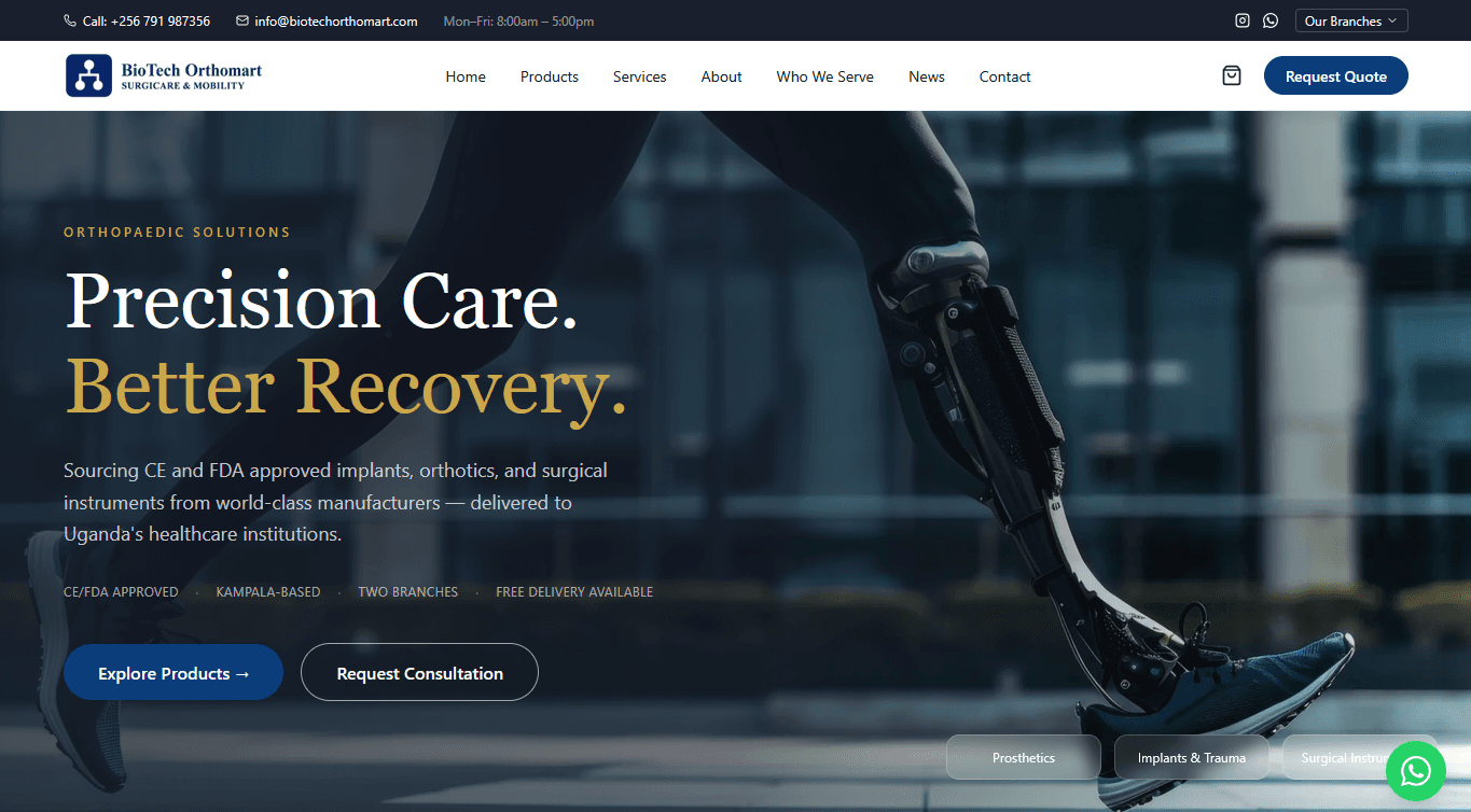 Home page for Biotech Orthomart website