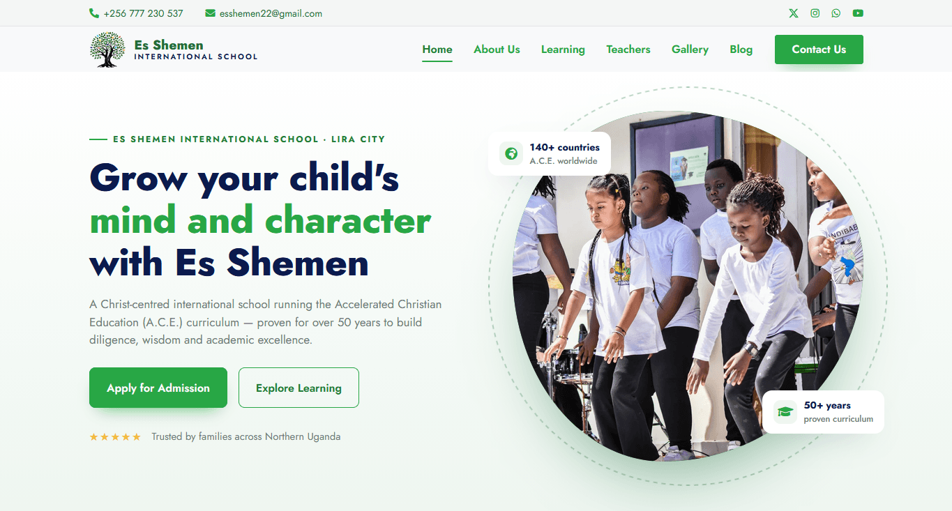 Home page for Es Shemen international School website